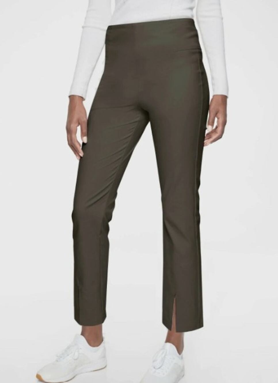 Athleta Wander Slim Straight Crop Pants, Aspen Olive, Size 10